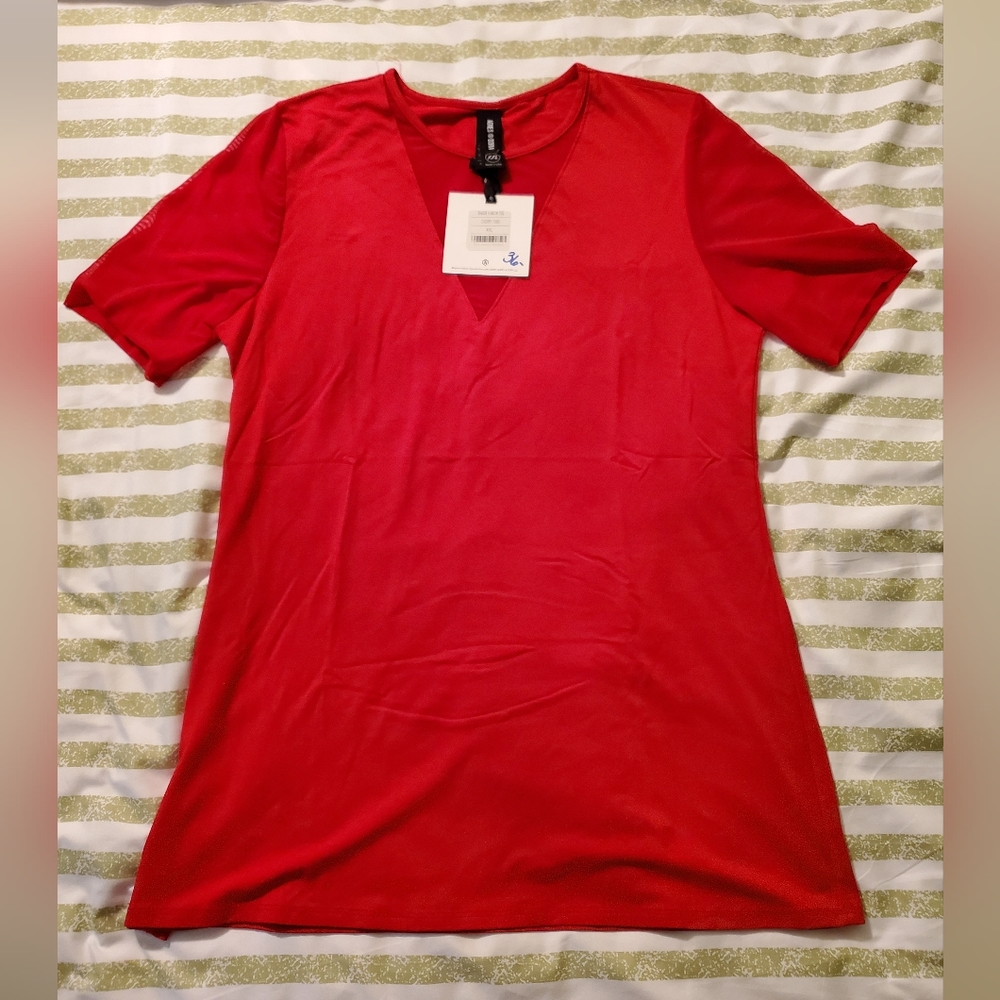Agnes & Dora sheer neck & sleeve layering tunic tee. Size is XXL but tight.